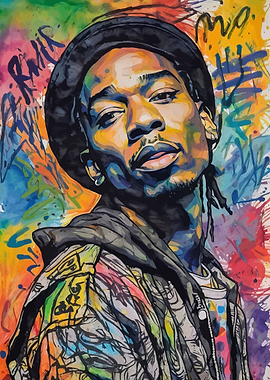 Wiz Khalifa Rapper Portrait Watercolor