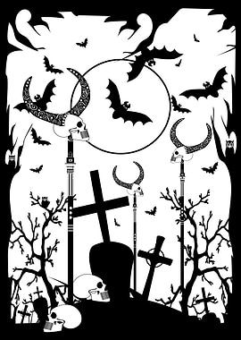 Spooky Graveyard Illustration