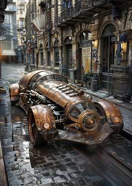 Steampunk Car in City
