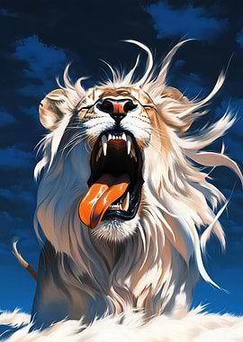 Roaring Lion with Windblown Mane