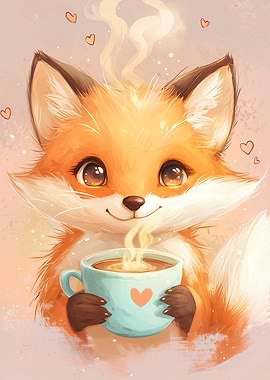 Cute Fox with Coffee