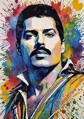 Freddie Mercury Watercolor Portrait