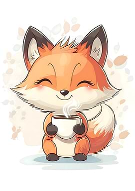 Cute Fox with Coffee