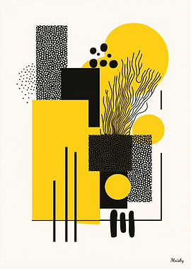 Bold Yellow & Black Geometric Abstract Minimalist Art