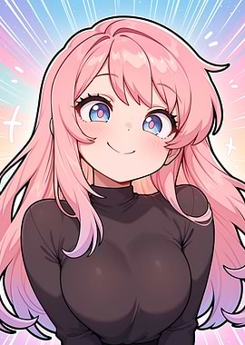 Smiling Pink-Haired Anime Girl