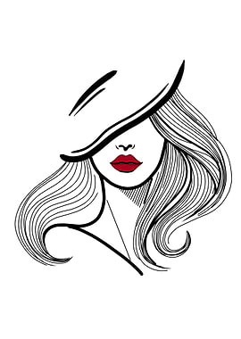 Woman in Hat Line Art