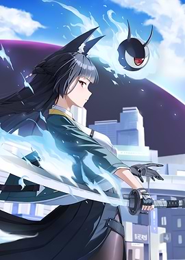 Girl with Sword and Flames