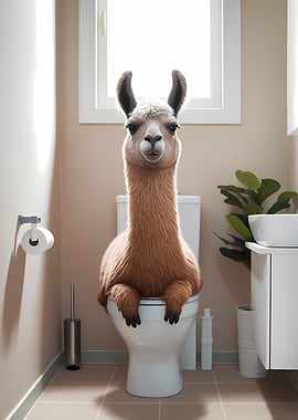 Llama on Toilet Bathroom Art