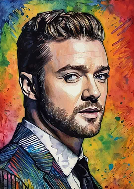 Justin Timberlake Watercolor Pop Art Portrait