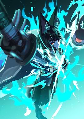 Girl with Blue Flames