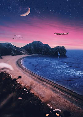 Night Flight Over the Coast