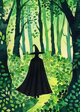 Witch in the Woods Watercolor Painting
