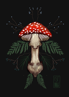 Red Amanita Mushroom with Ferns
