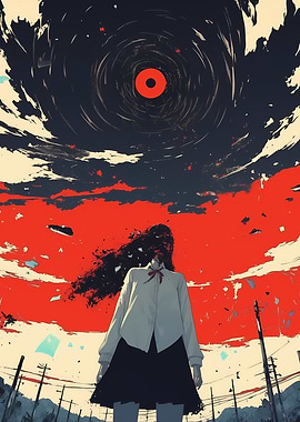 Anime Girl in Red Sky