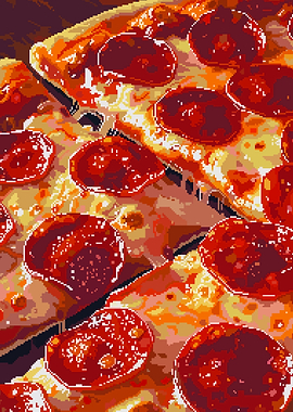 Retro Pixel Art Pepperoni Pizza