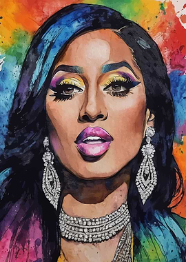 Cardi B Watercolor Portrait