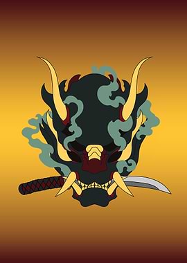 Japanese Oni Mask Demon Mask with Katana
