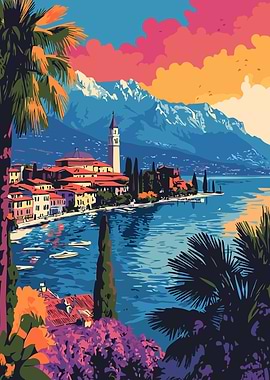 Beautiful Italian Lake Sunset Travel Minimalist Art