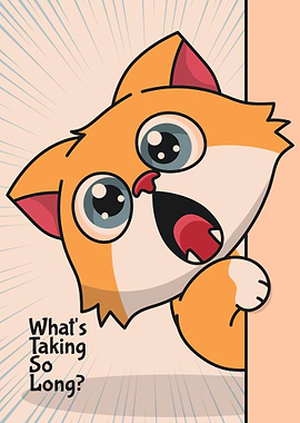 Cute Cat Cartoon, Impatient Wait