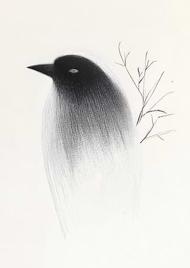 Black Bird with Branch