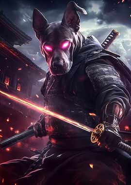 Dog Basset Hound Samurai Warrior