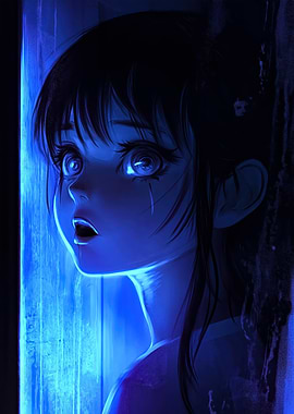 Anime Girl in Blue Light
