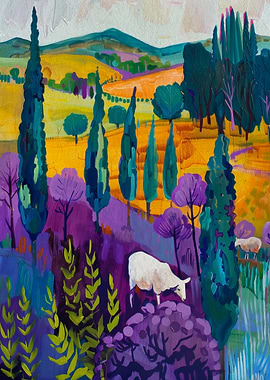 Sheep in a Colorful Landscape