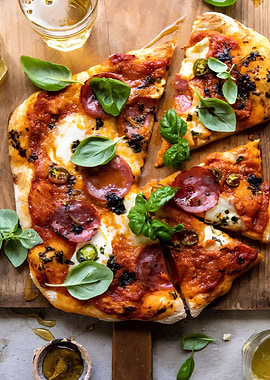 Pepperoni Pizza with Basil