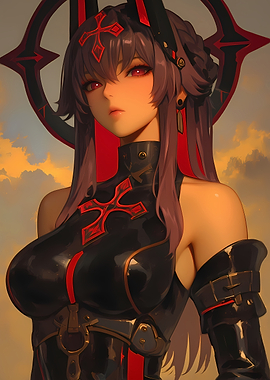 Anime Girl with Red Eyes Gaming