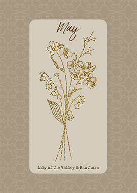 May Birth Flower Lily of the Valley and Hawthorn