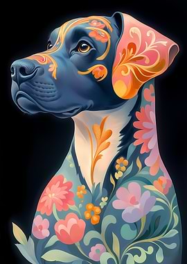Floral Dog Boxe Portrait Animal