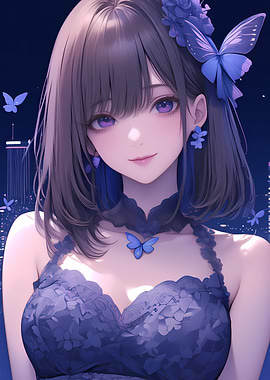 Anime Girl with Butterflies