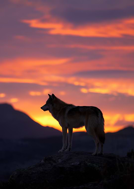Wolf Silhouette at Sunset