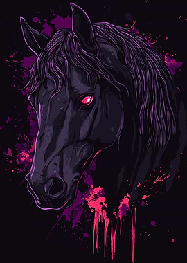 Black Horse with Glowing Eyes