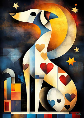 Modern Cubism Dog Poster – Abstract Geometric Canine Art