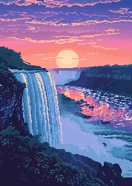 Retro Waterfall Pixel Art