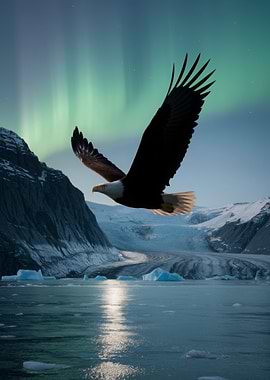 Bald Eagle and Aurora Borealis