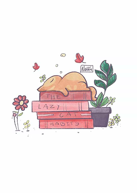 Lazy Cat Napping on Books