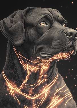 Black Rottweiler Dog with Glowing Lines