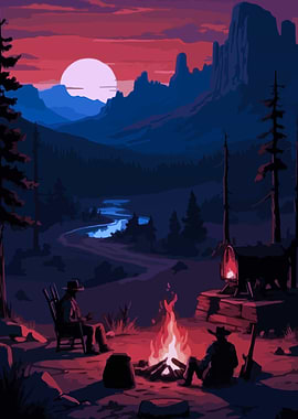 Campfire Under a Red Sky