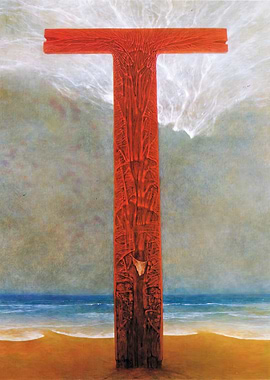 Red T on Beach by Zdzislaw Beksinsk