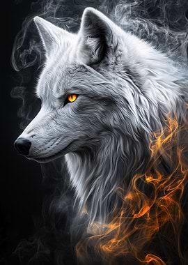 White Wolf with Fire