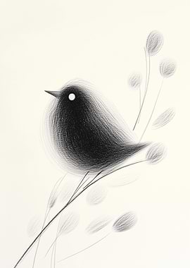 Black Bird on Branch