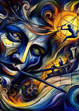 Abstract Art with Face and Sun