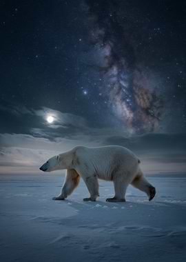 Polar Bear Under Milky Way
