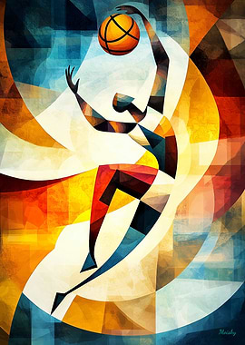Modern Cubism Basketball Poster – Dynamic Abstract Sports Art