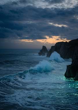 Ocean Waves Crashing on Rocks