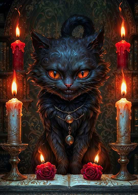 Magic Black Cat with Candles