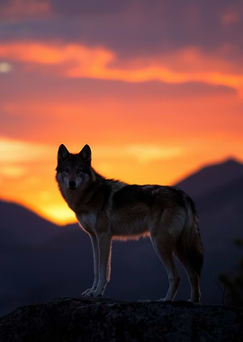 Wolf Silhouette at Sunset