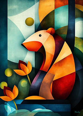 Modern Cubism Capybara Poster – Abstract Geometric Wildlife Art